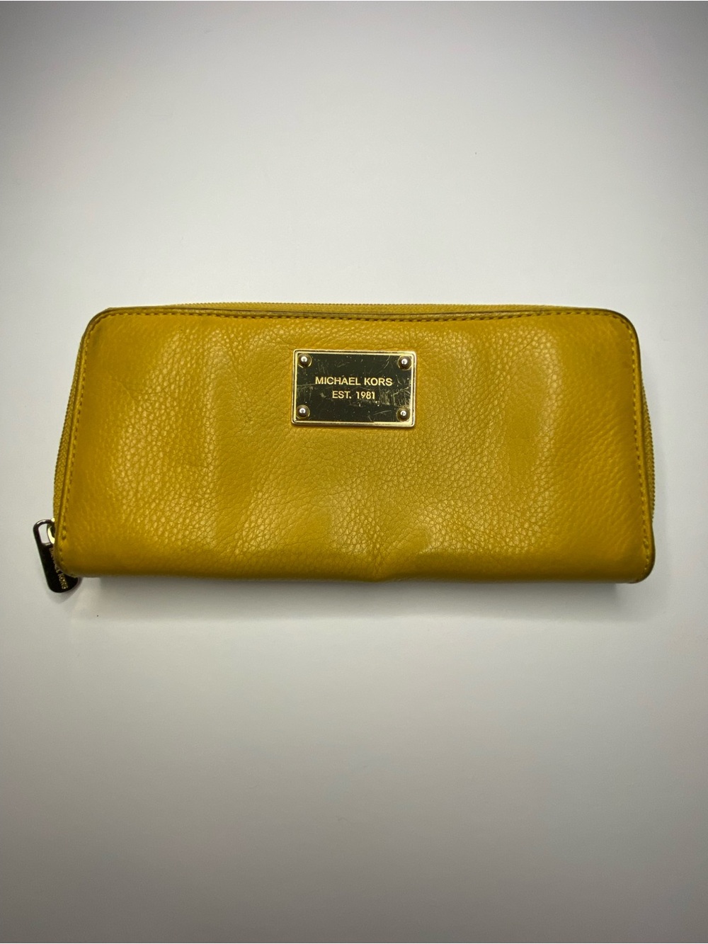 Michael Kors Yellow Leather Zip-Around Wallet with Gold Plaque